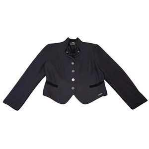 Giesswein Wool Austrian Jacket Blazer Blue Women's Floral Embroidered Size 10